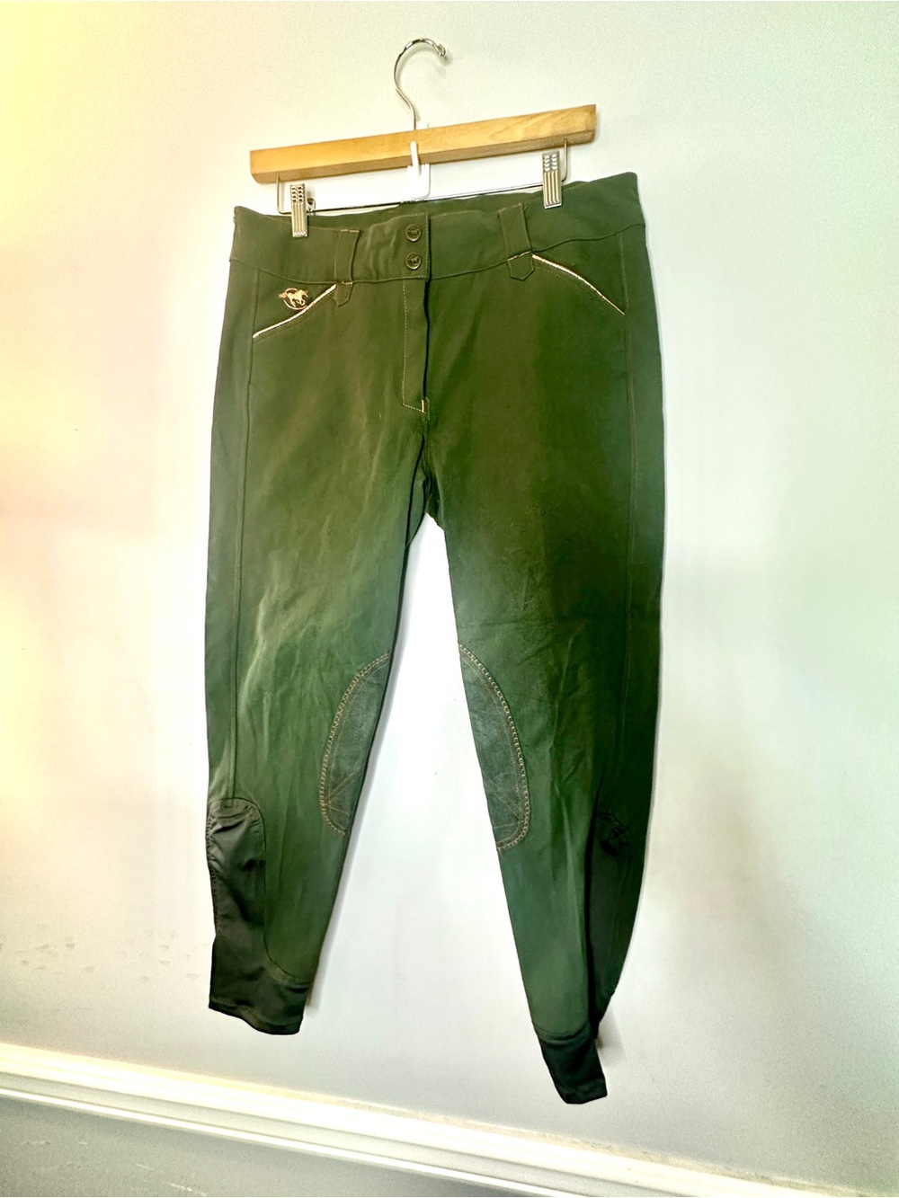 Piper Olive Green Rose Gold Trim Riding Breeches with Knee Patches